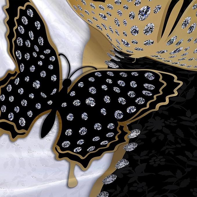 AILONEN Butterfly Shower Curtain for Bathroom Black and White Floral Printed Butterfly Bath Curtain 36" W*72" H Polyester Fabric Waterproof Bathroom Curtain with 12 Hooks