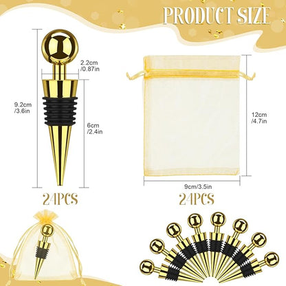 48 Pcs Gold Wine Stoppers Bulk Wine Saver Wedding Party Gifts Favors for Guests Stainless Steel Bottle Stopper Wine Corks Beverage Vacuum Silicone Stopper with Sheer Bags for Wedding Bar