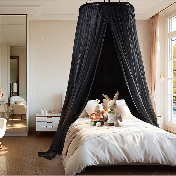 40"x 106" Bed Canopy for Girls & Adults, Double Layer Princess Round Dome Bed Curtain Canopy Drapes, Dreamy Mosquito Net Reading Nook, Bedroom Decoration (Black)