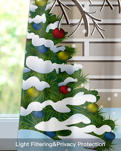 Christmas Farmhouse Kitchen Curtains Valances for Windows Funny Santa Claus Rod Pocket Window Treatment for Kitchen/Living Room/Bedroom/Bathroom,42" X 18" -1 Panel, Holly Xmas Tree