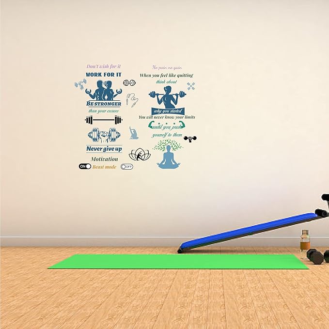 CREATCABIN 4pcs Gym Vinyl Wall Decals Weightlifting Exercise Inspirational Quotes Wall Stickers Self-Adhesive Peel and Stick Mural Decoration for Gym Yoga Studio Exercise Fitness Window Door Playroom