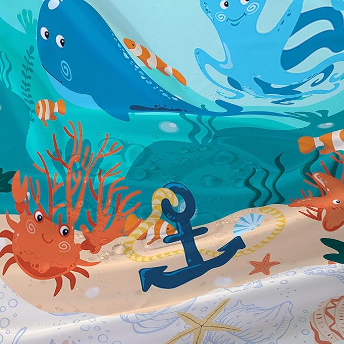 AILONEN Cartoon Dolphin Shower Curtain for Kids Boys Girls,Cute Sea Animals Waterproof Fabric Shower Curtain for Bathroom,Ocean Shell Theme Shower Curtain Set with Hooks,72" W*84" H