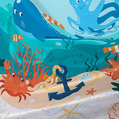 AILONEN Cartoon Dolphin Shower Curtain for Kids Boys Girls,Cute Sea Animals Waterproof Fabric Shower Curtain for Bathroom,Ocean Shell Theme Shower Curtain Set with Hooks,36" W*72" H