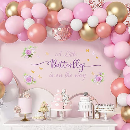 A Little Butterfly is on Her Way Baby Shower Decal - Butterfly Baby Shower Decorations, Colourful Butterfly Wall Decals Sign, Gender Reveal Girl or Boy Decal, Butterfly Baby Shower Backdrop