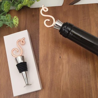 Monogram Wine and Beverage Bottle Stopper, Initial letter wine stoppers Decorative, Creative Wine Gift for Kitchen Bar Wedding Rose Gold Finish,Reusable, letter S