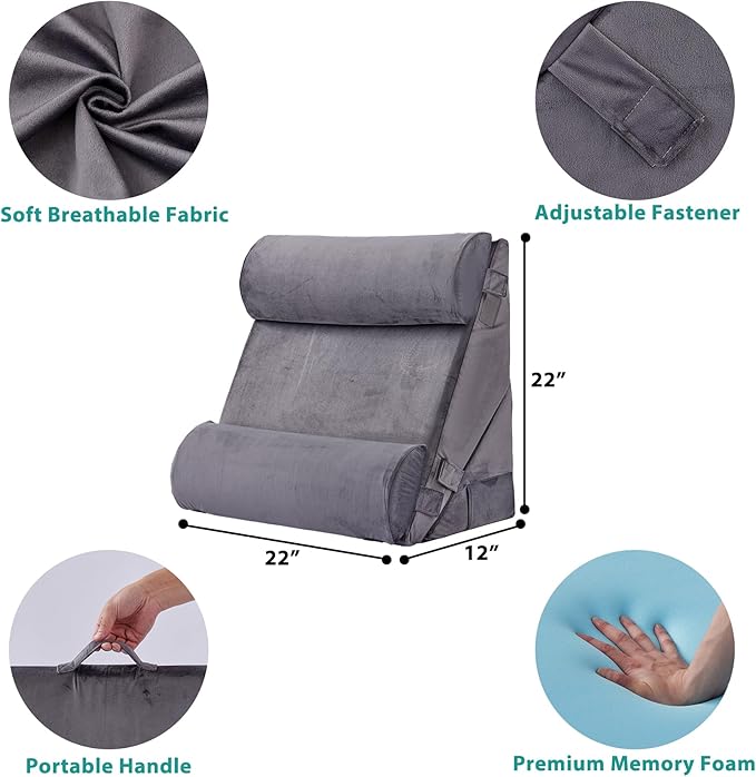 Adjustable 4pcs Bed Wedge Pillow Set, Memory Foam Wedge Pillow Post Surgery for Back, Neck, Leg Pain Relief, Pillow Wedge for Sleeping, Sitting up in Bed, Acid Reflux and GERD, Velvet