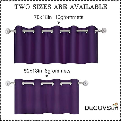 Purple Valances for Windows Solid Grommet Top Blackout Valance Window Treatment for Kitchen/Living Room Short Straight Drape Valance for Bedroom Kids Room 70X18 1 Panel Royal Purple