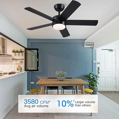 42 inch Black Ceiling Fan with Light Remote Control, LED Ceiling Fans with Lights, 3-Colors Dimmable, Reversible, Modern Ceiling Fan for Bedroom, Dining Room, Living Room