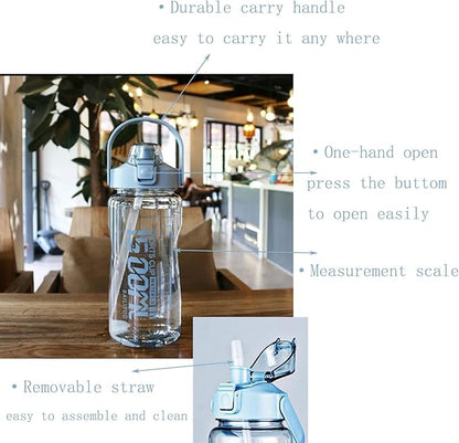 51oz Water Bottle with Handle, Filter and Straw, 1500ml Tritan BPA Free Water Jug for Outdoor Sports Camping Hiking Gym, Leakproof (Blue)