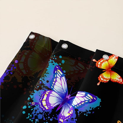 AILONEN Butterfly Shower Curtain for Bathroom, Colorful Butterfly Polyester Waterproof Bath Curtain,Modern Fashion Minimalist Shower Curtain with 12 Plastic Hooks,Black 72" W*84" H