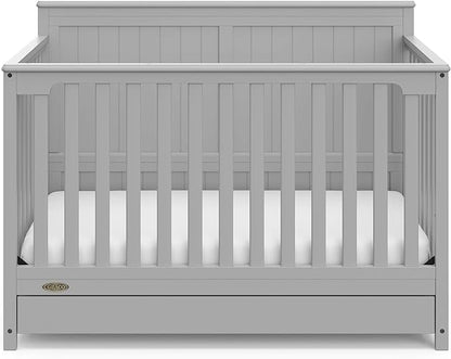 Graco Hadley 5-in-1 Convertible Crib with Drawer (Pebble Gray) – GREENGUARD Gold Certified, Crib with Drawer Combo, Full-Size Nursery Storage Drawer, Converts to Toddler Bed, Daybed