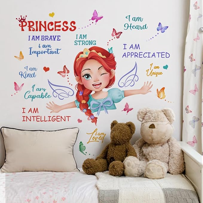 Lovely Girl Magic Adventure Wall Stickers Pink Butterfly Inspirational Quote Wall Decals for Baby Toddler Room Decorations Nursery Playroom Bedroom