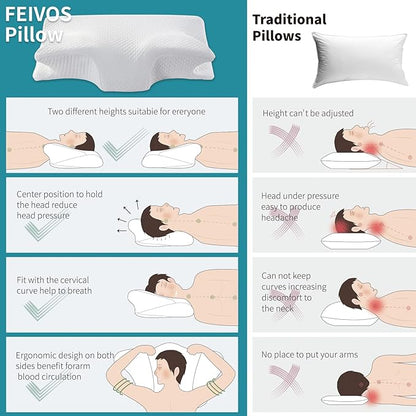Adjustable Cervical Memory Foam Pillow,Neck Head Shoulder Pain Relief Sleeping,Ergonomic Orthopedic Neck Support Pillow for Side,Back & Stomach Sleepers with Breathable Pillowcase…