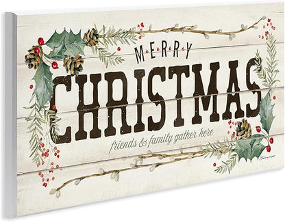 Stupell Industries Rustic Merry Christmas Friends and Family Sign, Designed by Stephanie Workman Marrott Wall Plaque, 7 x 17, Beige