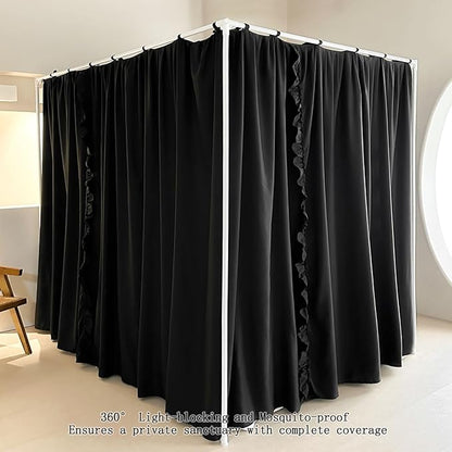 AIKASY Princess Canopy Bed Curtains with Top Ties - Windproof & Lightproof for Girls' Adult Bedroom Decor | Bed Canopy Drapes (Queen,Black)