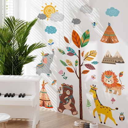 Jungle Animals Nursery Wall Decals for Kids Room Decor, Baby Nursery Wall Sticker Set of 2