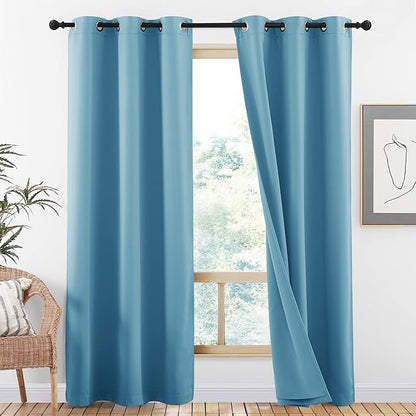 NICETOWN 100% Blackout Curtains 84 inches Long, Pair of Energy Smart & Noise Blocking Out Drapes for Baby Room Window, Thermal Insulated Guest Room Lined Window Dressing(Teal Blue, W42 x L84)