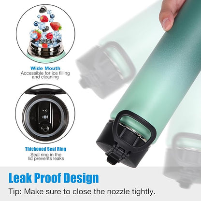 Volhoply 24 Ounce Insulated Water Bottle With Straw Lid,Stainless Steel Wide Mouth Sport Bottles With Handle,Double Wall Vacuum Thermos keep Cold,Reusable Travel Thermal Cups For Holder,Gym(Mojito,1)