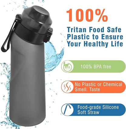 Air Water Bottle 13PCS Flavor Pods 22oz Fruit Fragrance Scented Water Cup BPA Free 0% Sugar For Outdoor Sports,Gifts From Friends (1 bottle Matte Black+12 pods in random flavors)