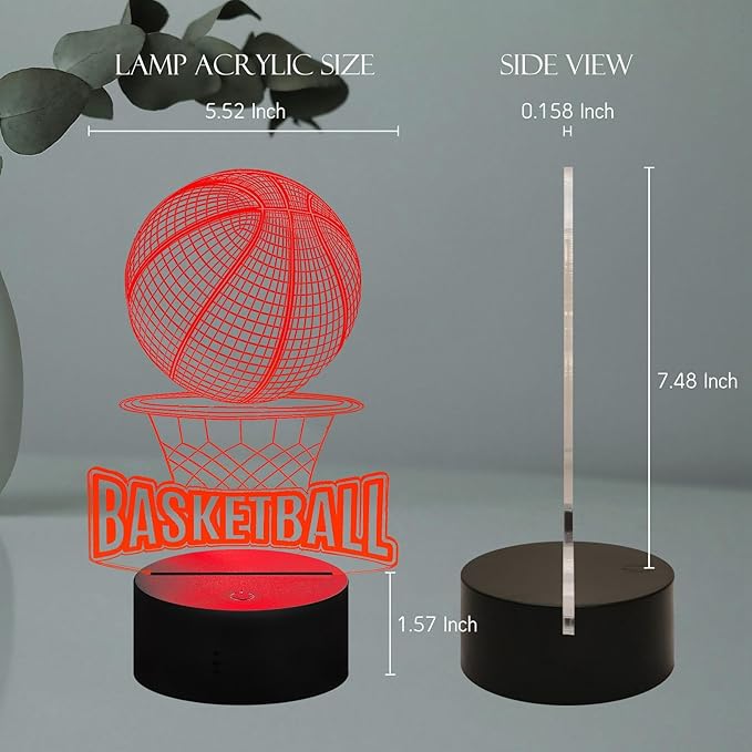 Basketball Frame Glowing RGB Acrylic Lamp with Stand LED Night Light Illusion 16 Color Change Touch Remote Control USB Charge for Bar Bedroom Boy Teens Fans Decoration