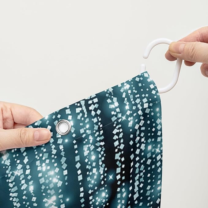 AILONEN Blue Rose Shower Curtain for Bathroom, Glitter Starry Flower Print Bath Curtain,Blue and Black Waterproof Floral Butterfly Shower Curtain Decoration with 12 Plastic Hooks, 72" W*96" H