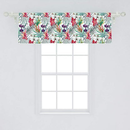 Ambesonne Watercolor Flower Window Valance, Tropical Wild Orchid Flowers with Palm Leaves Print Exotic Style Nature, Curtain Valance for Kitchen Bedroom Decor with Rod Pocket, 54" X 18", Green Red