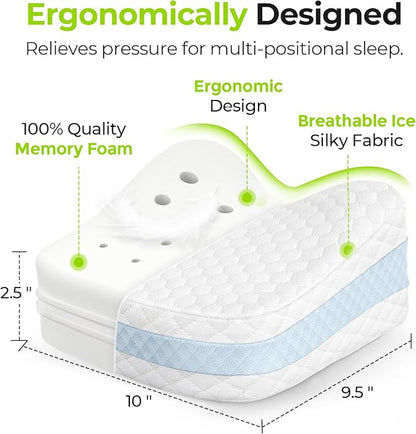 AUVON Leg & Knee Pillow for Sciatica, Back, HIPS, Joints Pain Relief, Enhanced Softness & Support Sandwhich Memory Foam Knee Pillow for Side Sleepers, Ice Silky Fabric for Sleeping Comfort