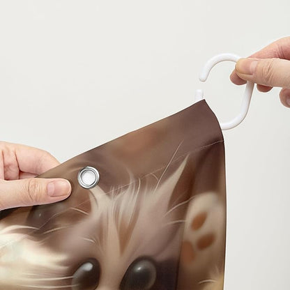 AILONEN Kawaii Cat Shower Curtain for Kids Boys,Lovely Hairy Cat Fabric Shower Curtains for Bathroom,Cute Animal Kittens Polyester Cloth Bath Curtain Set, 36" W*72" H
