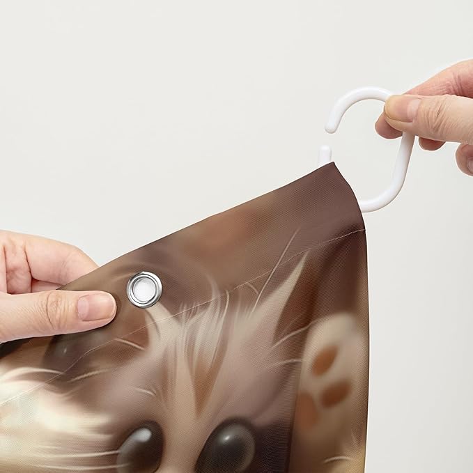 AILONEN Kawaii Cat Shower Curtain for Kids Boys,Lovely Hairy Cat Fabric Shower Curtains for Bathroom,Cute Animal Kittens Polyester Cloth Bath Curtain Set, 72" W*78" H