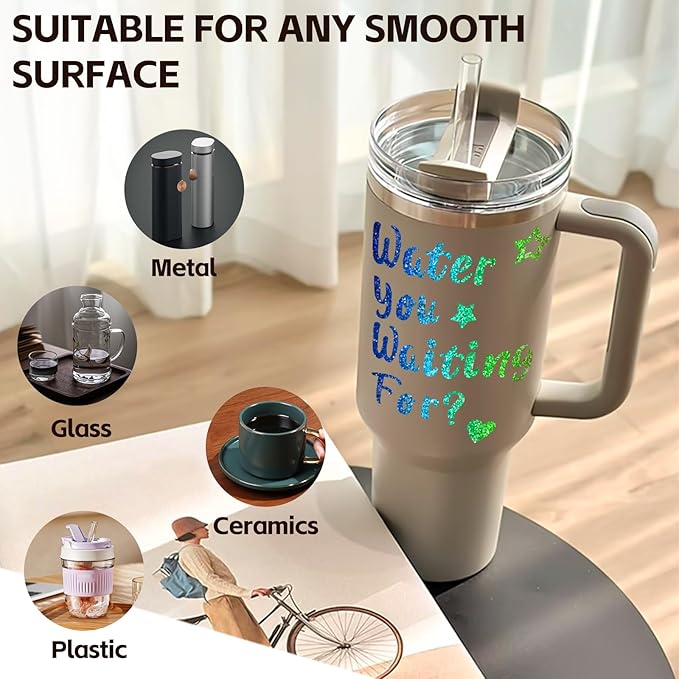 Vinyl Letter Stickers for Stanley Cups, 8 Packs Shiny Personalized Letters Tags Self Adhesive Waterproof Cute Alphabet Number Sticker for Kids Teens Adults Water Bottle Laptop Luggage