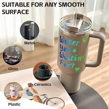 Vinyl Letter Stickers for Stanley Cups, 8 Packs Shiny Personalized Letters Tags Self Adhesive Waterproof Cute Alphabet Number Sticker for Kids Teens Adults Water Bottle Laptop Luggage