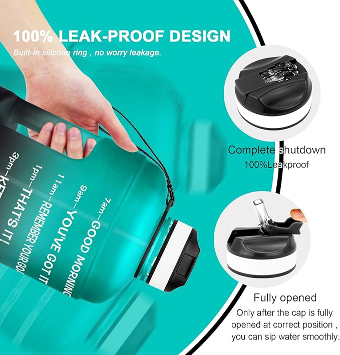 QuiFit Motivational Gallon Water Bottle - with Straw & Time Marker BPA Free Large Reusable Sport Water Jug with Handle for Fitness Outdoor Enthusiasts Leak-Proof