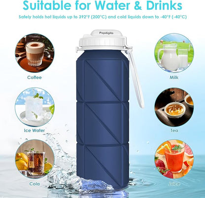 690ML Collapsible Water Bottles Reusable Leak Proof Silicone Water Bottle BPA Free Durable Foldable Sports Bottles & straw 23oz Lightweight Bottle for Gym Hiking Biking Camping Travel Bottle