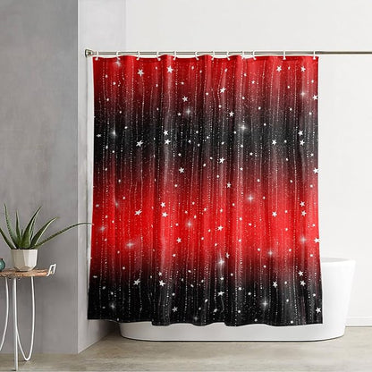 AILONEN White Star Shower Curtain,Starry Sky Waterproof Fabric Shower Curtain Sets for Girls Kids Teens, 36" W*72" H Black and Red Theme Shower Curtain