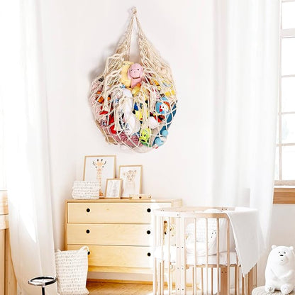 Stuffed Animal Net or Hammock Wall Hanging Net for Stuffed Animal Storage Macrame Toy Display Plush Toy Holder Soft Toy Organizer for Nursery Baby Bedroom Playroom-Cream