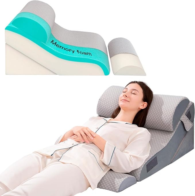 4PCS Bed Wedge Pillow for Sleeping or Back Pain Relief, Post Surgery Memory Foam Orthopedic Wedge Pillows for Back, Leg and Knee Support, Adjustable Bed Pillow