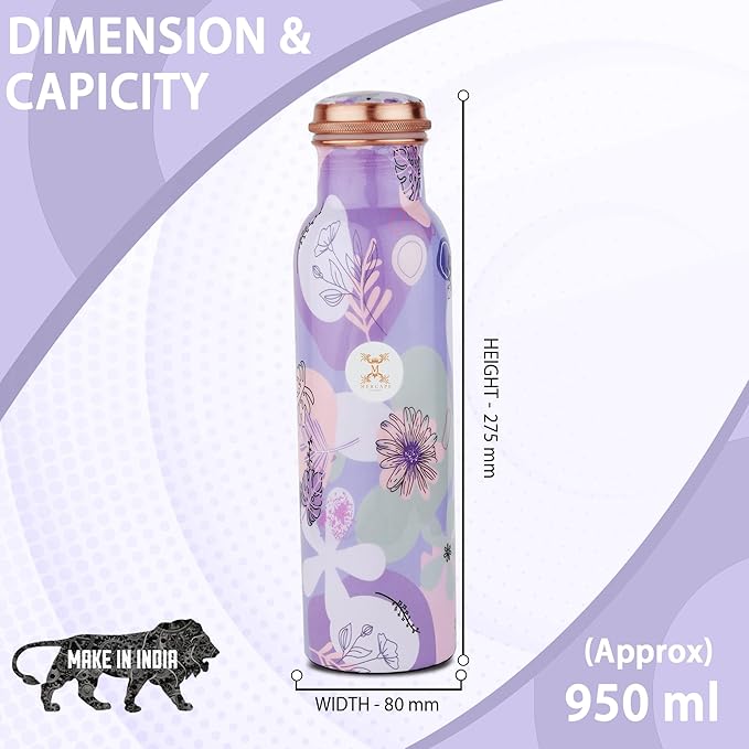Copper Water Bottle A Handmade Ayurvedic Enameled Print Pure Copper Water Bottle For Drinking - Increase Your Water Consumption, and Experience Immediate Health Benefits (ENAMELED PRINT 19)
