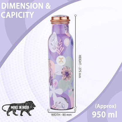 Copper Water Bottle A Handmade Ayurvedic Enameled Print Pure Copper Water Bottle For Drinking - Increase Your Water Consumption, and Experience Immediate Health Benefits (ENAMELED PRINT 19)