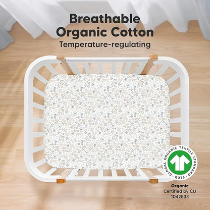 2-Pack Mini Crib Sheets Fitted, Pack and Play Sheets - Organic Cotton Pack N Play Sheets for Pack and Play Mattress, Playard Baby Crib Sheets, Jersey Crib Sheets Neutral for Boys, Girls (Prairie)