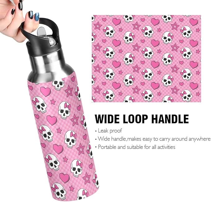 MNSRUU Insulated Water Bottle with Straw, Rainbow and Unicorns Stainless Steel Flasks for Sports Cycling Hiking School