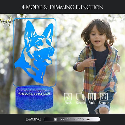 3D Visual Anime German shepherd Cute Dog Doggy Puppy Night Light 16 Color Change USB Charge Base Remote Control Dimming Flash Smooth Mode Desk Lamp Animal Cosplay Party Boy Gift Decoration