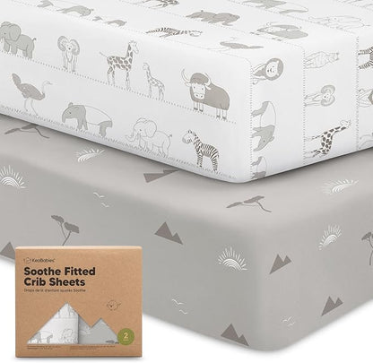 2-Pack Organic Crib Sheets for Boys, Girls - Jersey Fitted Crib Sheet, Baby Crib Sheets Neutral, Crib Mattress Sheet, Cotton Crib Sheets, Breathable Crib Sheet, Baby Mattress Sheets (Savannah)