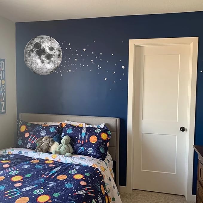 Moon Wall Stickers, Full Moon Universe Space Wall Sticker, Large Size Planet Wall Decal, Space Wall Decor for Bedroom Classroom Playroom Nursery Birthday Gift Idea