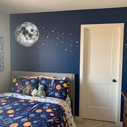 Moon Wall Stickers, Full Moon Universe Space Wall Sticker, Large Size Planet Wall Decal, Space Wall Decor for Bedroom Classroom Playroom Nursery Birthday Gift Idea