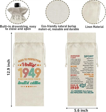 75th Birthday Gifts Wine Bag Congratulations Gifts for Women Men Parents Mom Dad Anniversary 1949 Birthday Wine Gift Bag