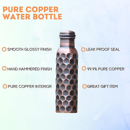 Copper Water Bottle 34oz, Hammered Antique Copper Bottle with Lid Leakproof, Ayurvedic Copper Vessel to Drink More Water for Yoga Gym Sports Travel Daily Use