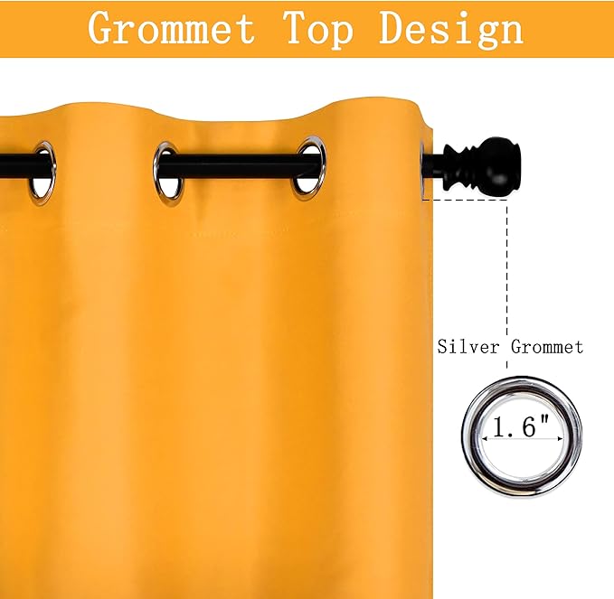 Orange Yellow Valances for Windows 52X18 Inches Blackout Thermal Insulated Valance with Grommet Top for Kitchen Living Room Short Straight Drape Valance for Bedroom Kids Room 1 Panel