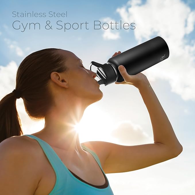 SipX™ Triple-Insulated Stainless Steel Water Bottle 40oz. With 3 Lids, BPA-Free Reusable Insulated Water Bottle Keeps Cold 24 Hours, Metal Water Bottle Made Of Sustainable Material For Hiking & Biking