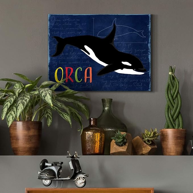 Renditions Gallery Canvas Animal Wall Art Modern Decorations Paintings Colorful Playful Orca Abstract Black & White Vibrant Artwork Canvas Prints for Kids Bedroom Nursery - 12"x18" LT33