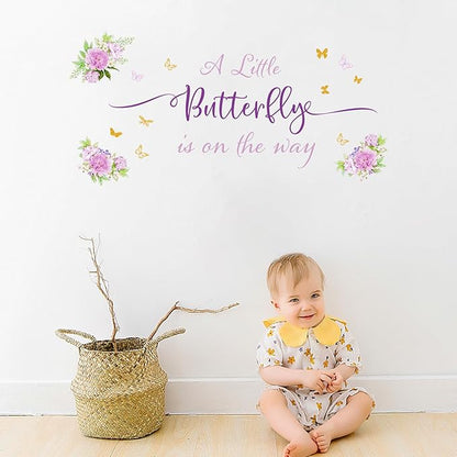 A Little Butterfly is on Her Way Baby Shower Decal - Butterfly Baby Shower Decorations, Colourful Butterfly Wall Decals Sign, Gender Reveal Girl or Boy Decal, Butterfly Baby Shower Backdrop